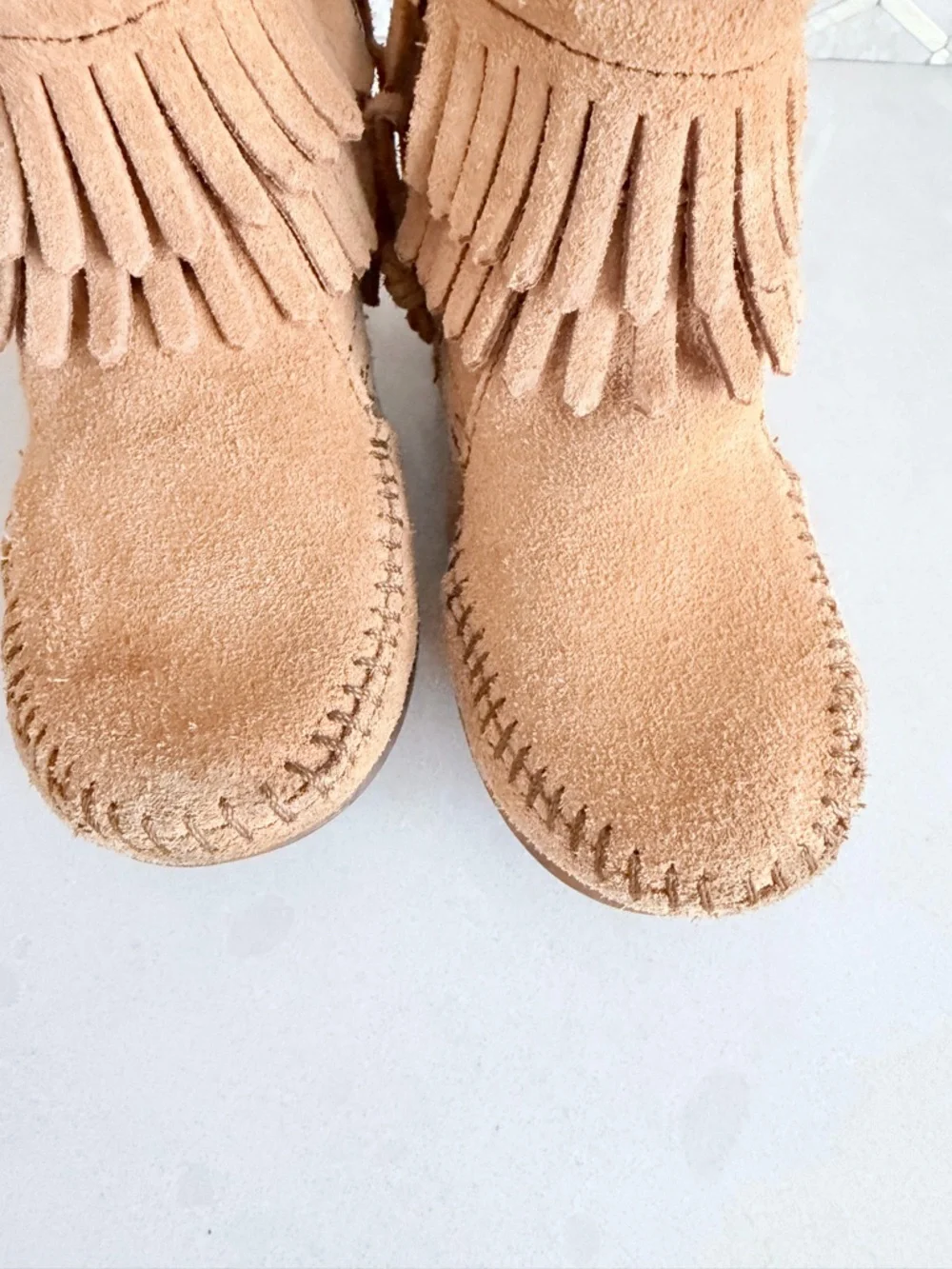Minnetonka Kids Tan Suede Fringe Ankle Boots
